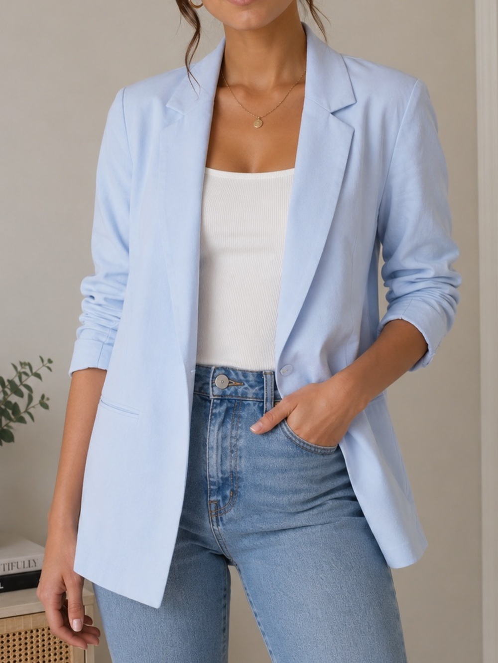 HYFVE Pale Blue Open-Front Women's Blazer